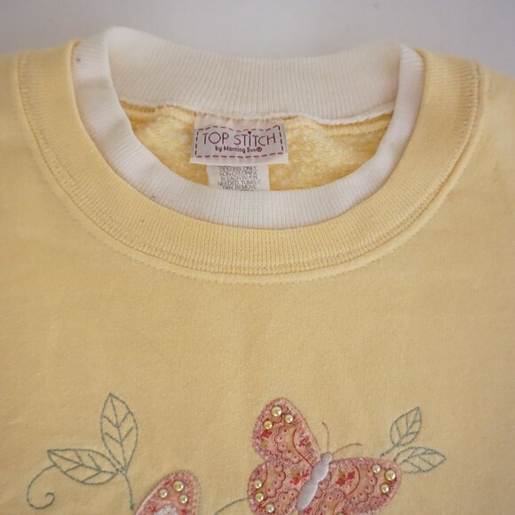 Top Stitch Yellow Butterfly Embroidered Sweatshirt Cottagecore Grandmacore XL - Picture 8 of 8
